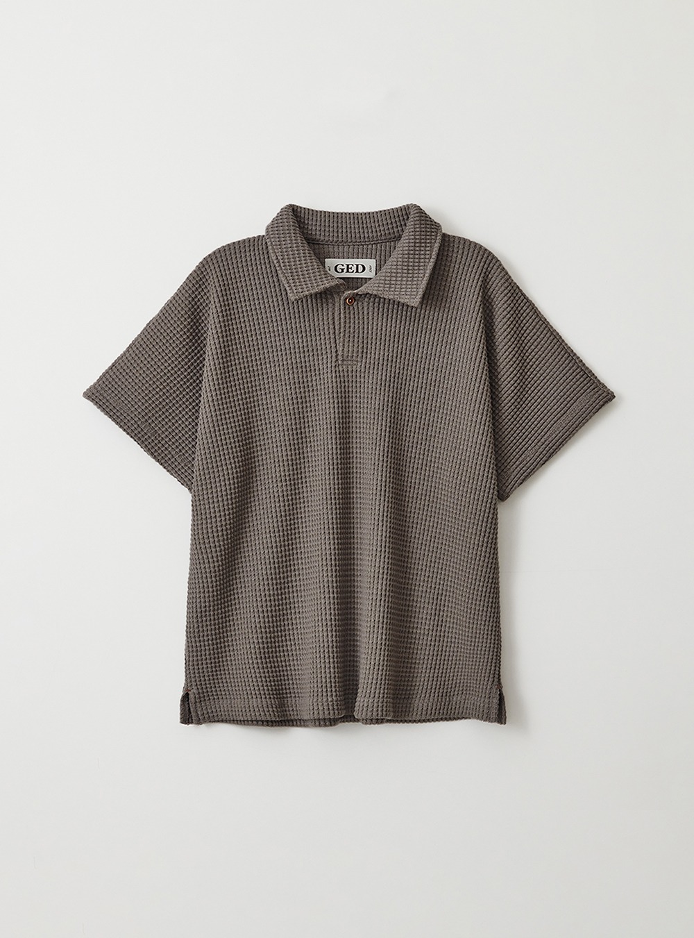 RELAXED WAFFLE COLLAR T-SHIRT - GRAY