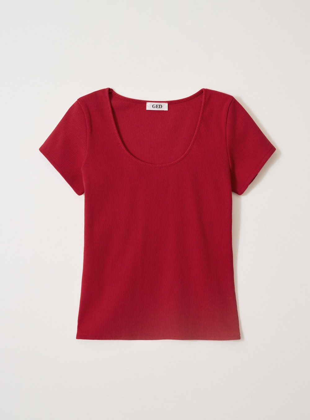 SCOOP NECK COTTON T-SHIRT -  RED