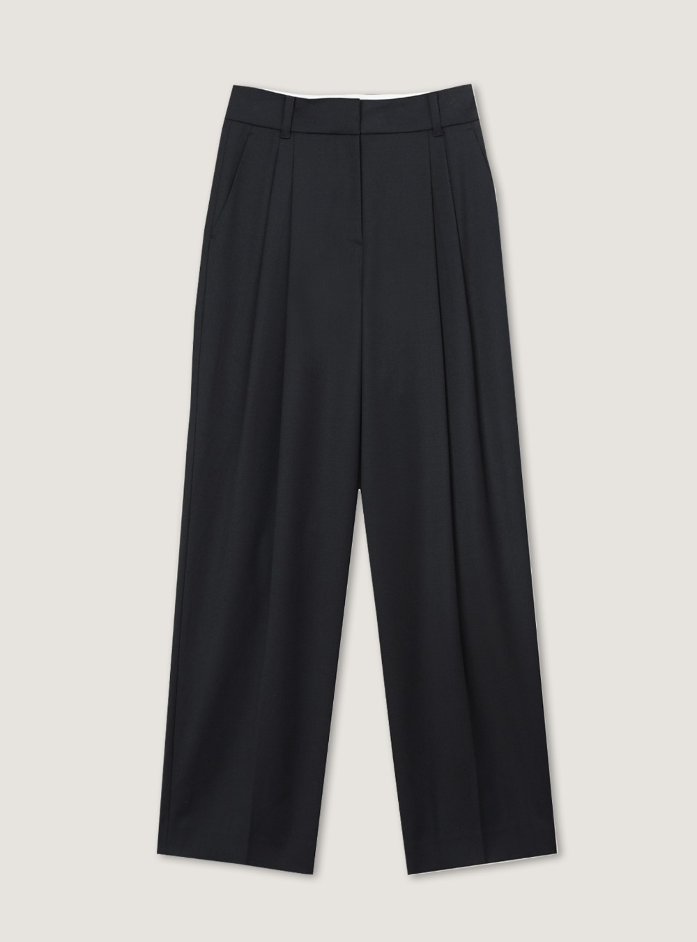WOOL TWO TUCK WIDE PANTS - CHARCOAL