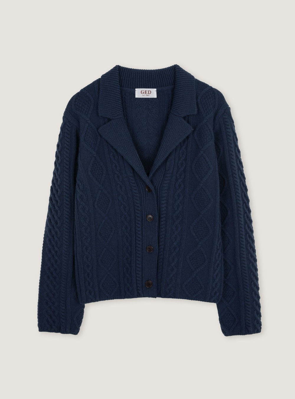 WOOL CABLE CARDIGAN - NAVY